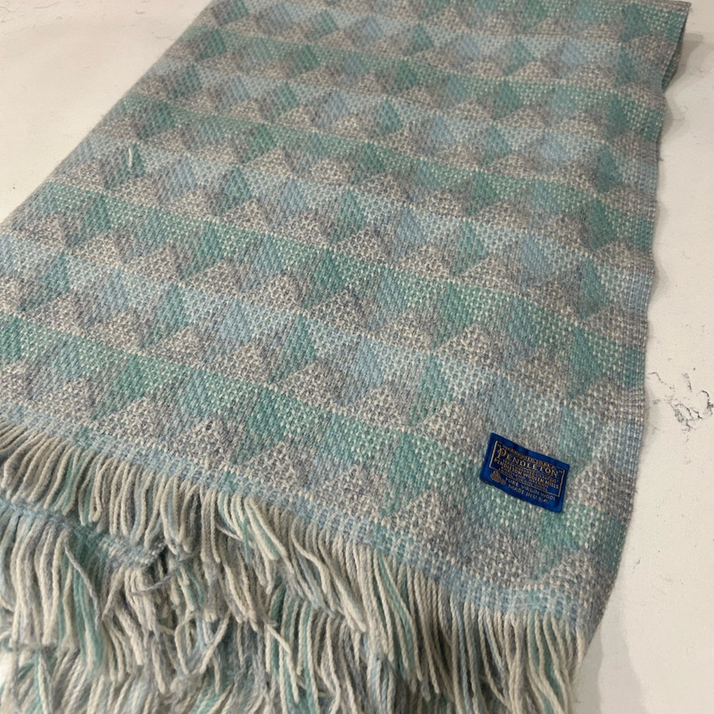 Pendleton Mint & Light Blue Geometric Wool Throw